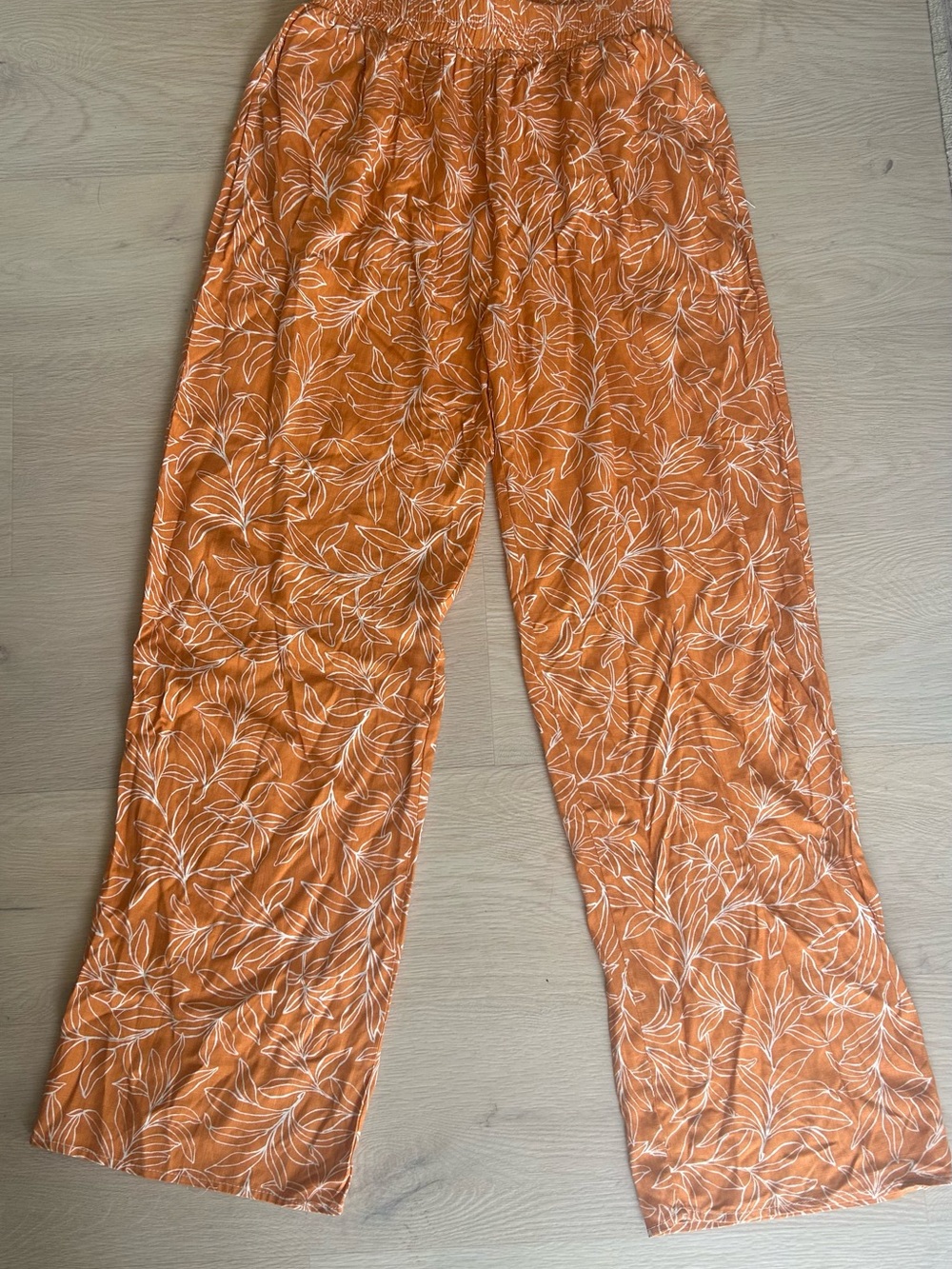 Wide Leg Floral Print Pants - Orange